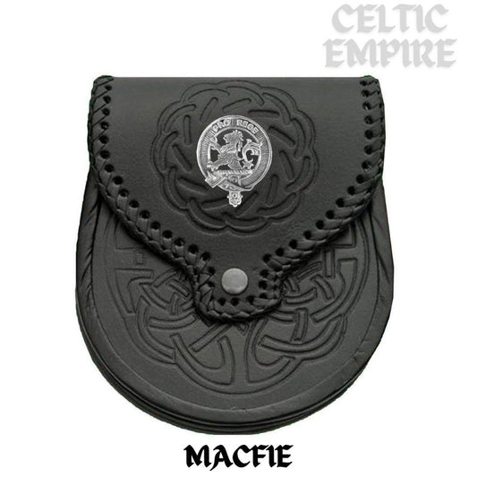 MacFie Scottish Family Clan Badge Sporran, Leather