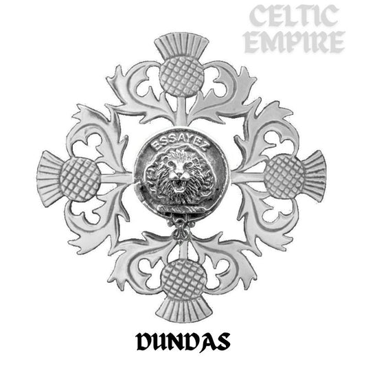 Dundas Family Clan Crest Scottish Four Thistle Brooch