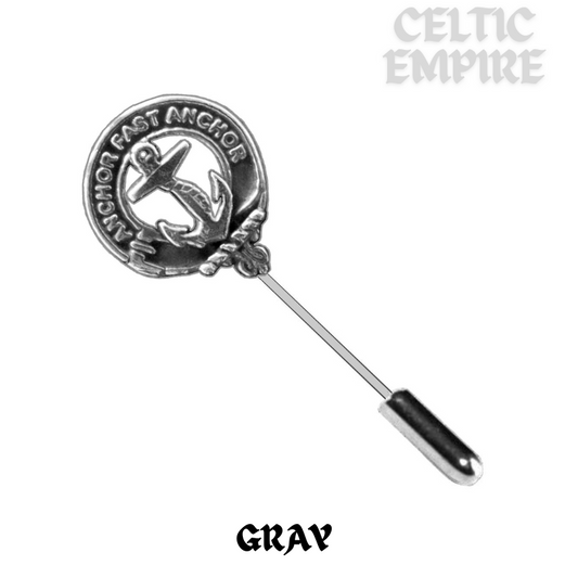 Gray Family Clan Crest Stick or Cravat pin, Sterling Silver