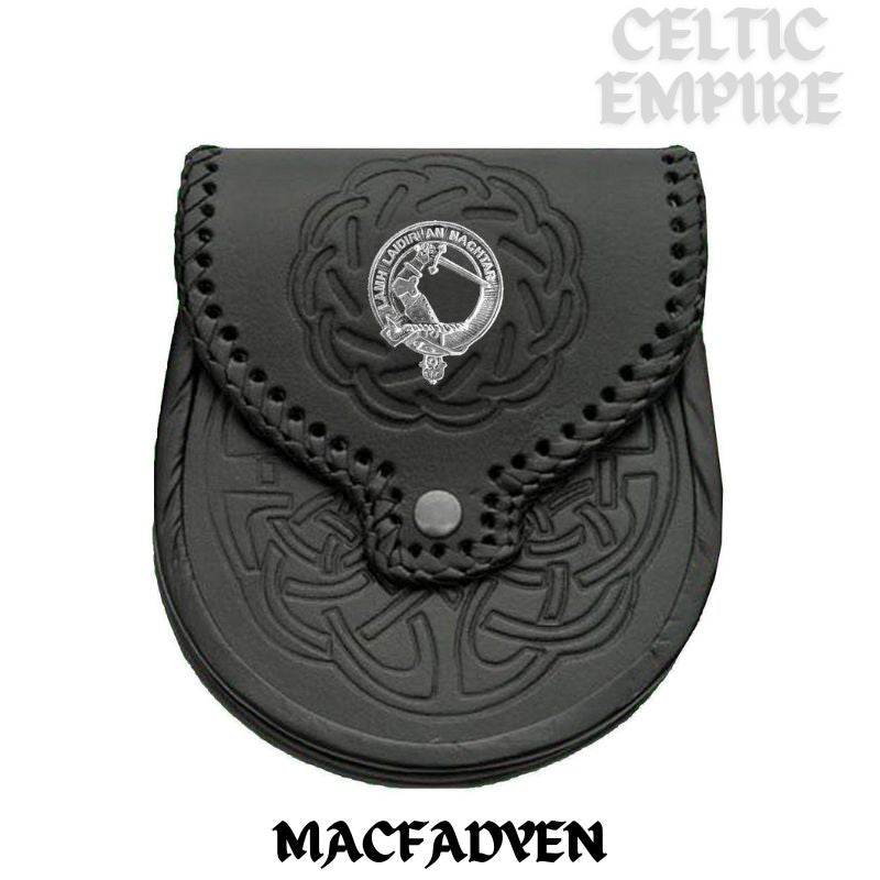MacFadden Scottish Family Clan Badge Sporran, Leather