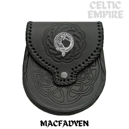 MacFadden Scottish Family Clan Badge Sporran, Leather