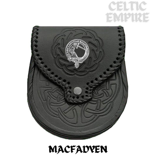 MacFadden Scottish Family Clan Badge Sporran, Leather