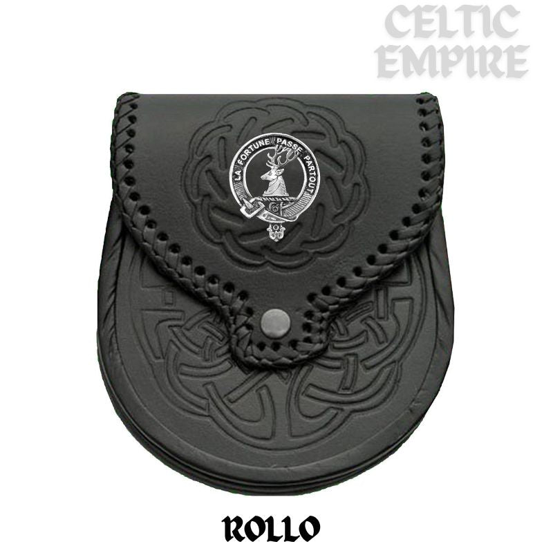 Rollo Scottish Family Clan Badge Sporran, Leather