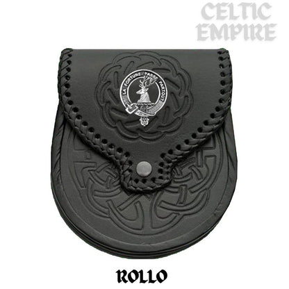 Rollo Scottish Family Clan Badge Sporran, Leather