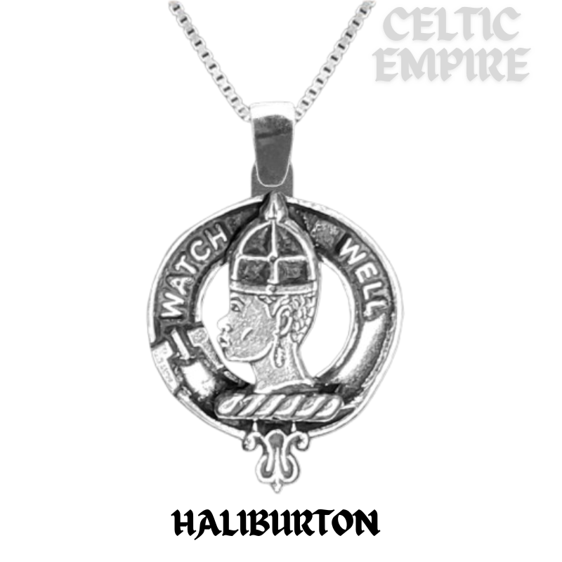 Haliburton Large 1" Scottish Family Clan Crest Pendant - Sterling Silver