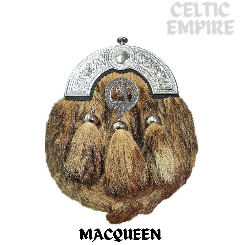 MacQueen Scottish Family Clan Crest Badge Dress Fur Sporran