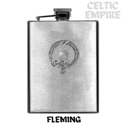 Fleming Family Clan Crest Scottish Badge Stainless Steel Flask 8oz