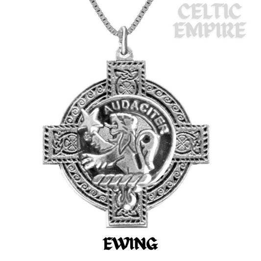 Ewing Family Clan Crest Celtic Cross Pendant Scottish