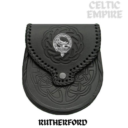 Rutherford Scottish Family Clan Badge Sporran, Leather