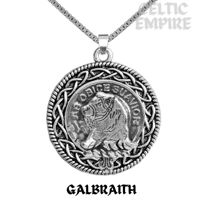 Galbraith Family Clan Crest Celtic Interlace Disk Pendant, Scottish Family Crest