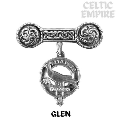 Glen Family Clan Crest Iona Bar Brooch - Sterling Silver