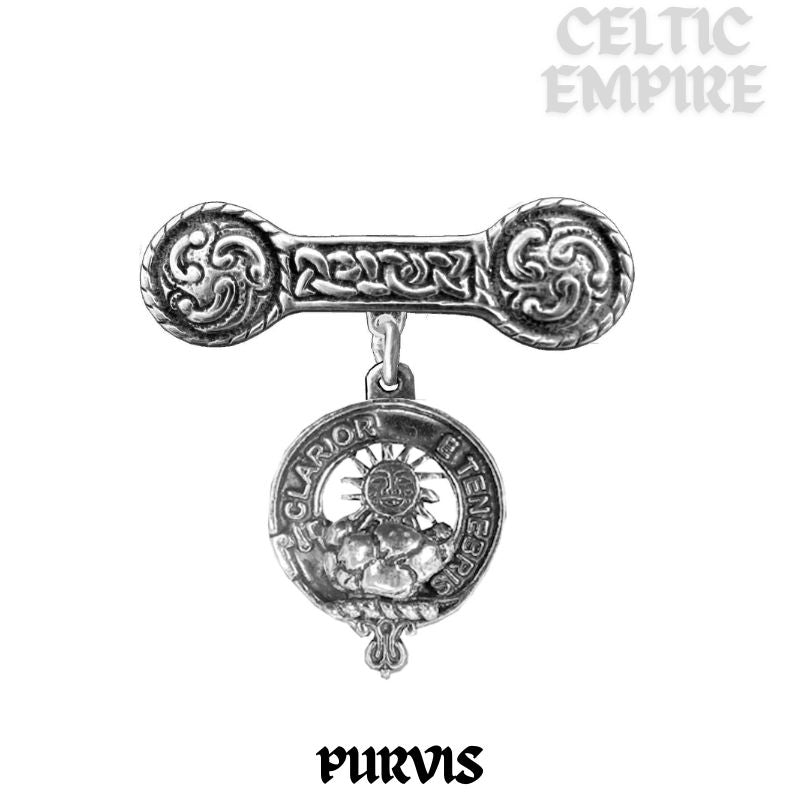 Purvis Family Clan Crest Iona Bar Brooch - Sterling Silver