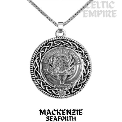 MacKenzie (Seaforth) Family Clan Crest Celtic Interlace Disk Pendant, Scottish Family Crest