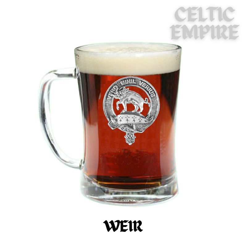 Weir Family ClanCrest Badge Glass Beer Mug