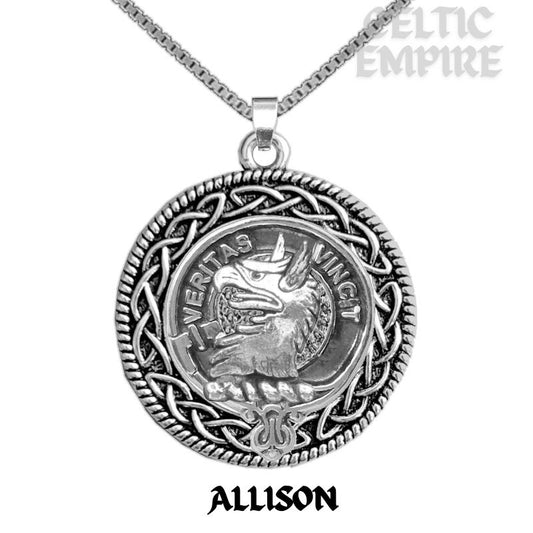 Allison Family Clan Crest Celtic Interlace Disk Pendant