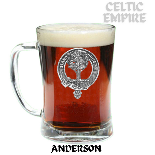 Anderson Family Clan Crest Badge Glass Beer Mug