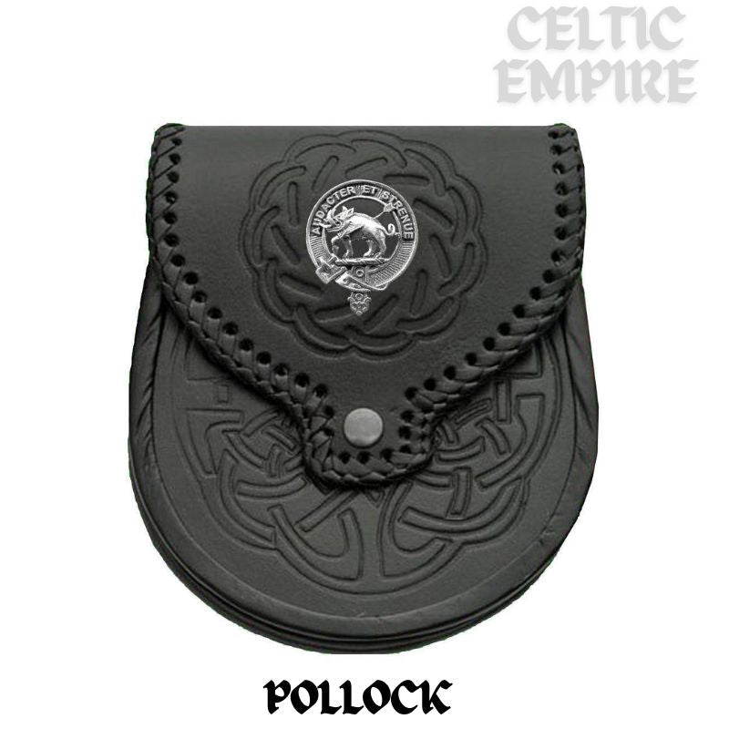 Pollock Scottish Family Clan Badge Sporran, Leather