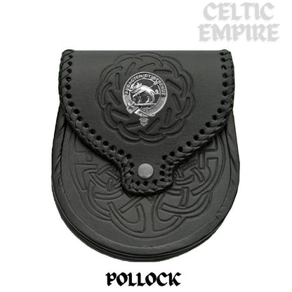 Pollock Scottish Family Clan Badge Sporran, Leather