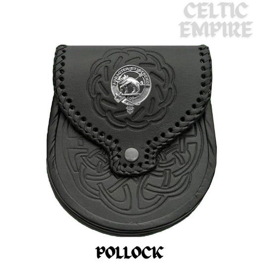 Pollock Scottish Family Clan Badge Sporran, Leather