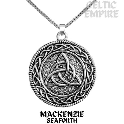 MacKenzie (Seaforth) Family Clan Crest Celtic Interlace Disk Pendant, Scottish Family Crest
