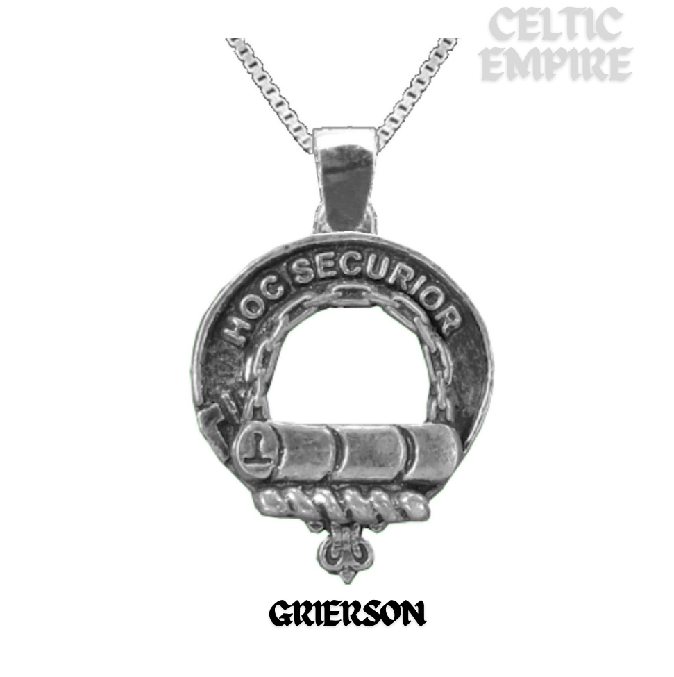 Grierson Large 1" Scottish Family Clan Crest Pendant - Sterling Silver