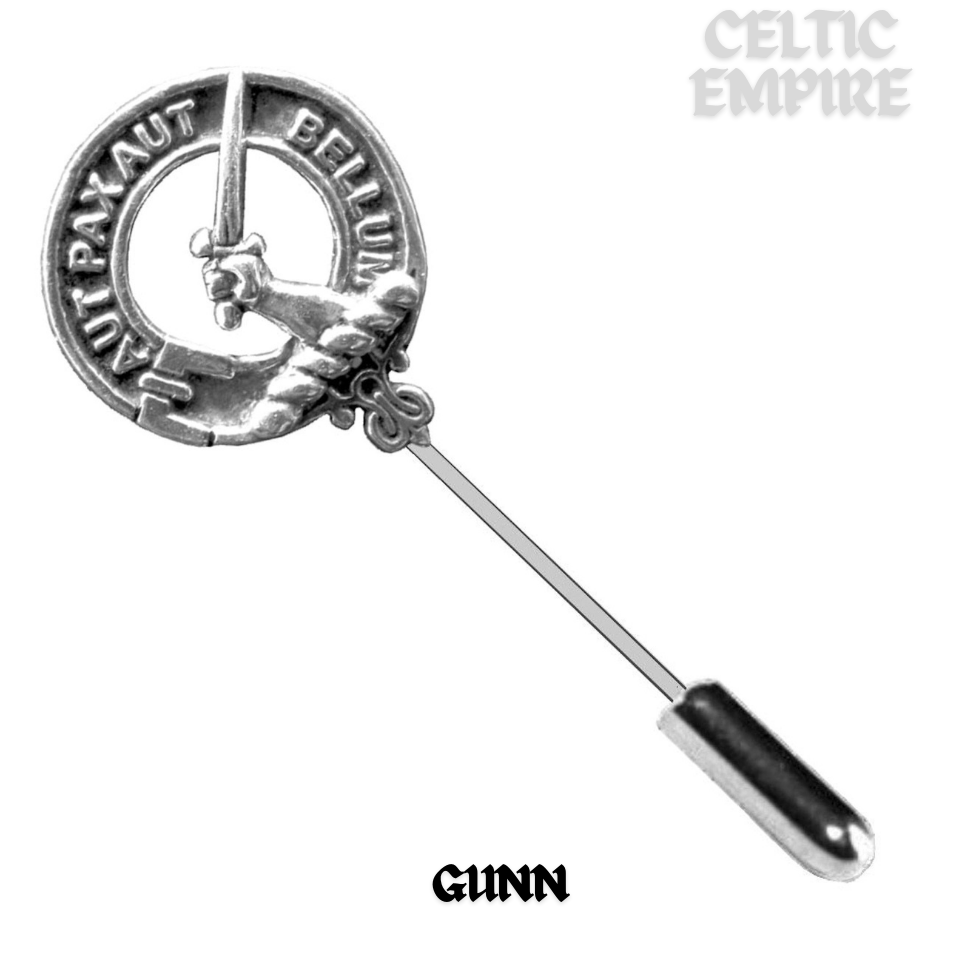 Gunn Family Clan Crest Stick or Cravat pin, Sterling Silver