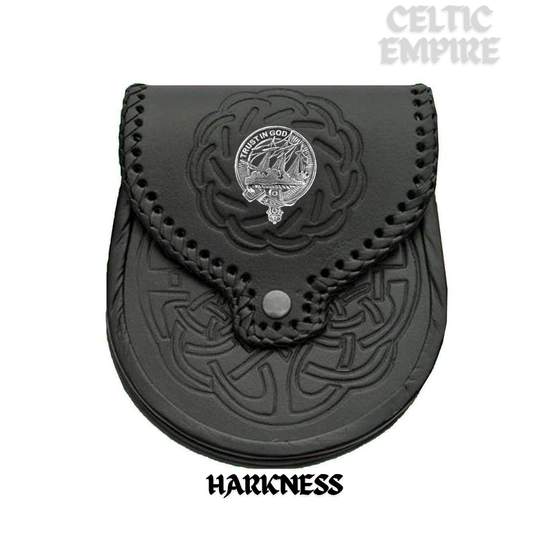 Harkness Scottish Family Clan Badge Sporran, Leather