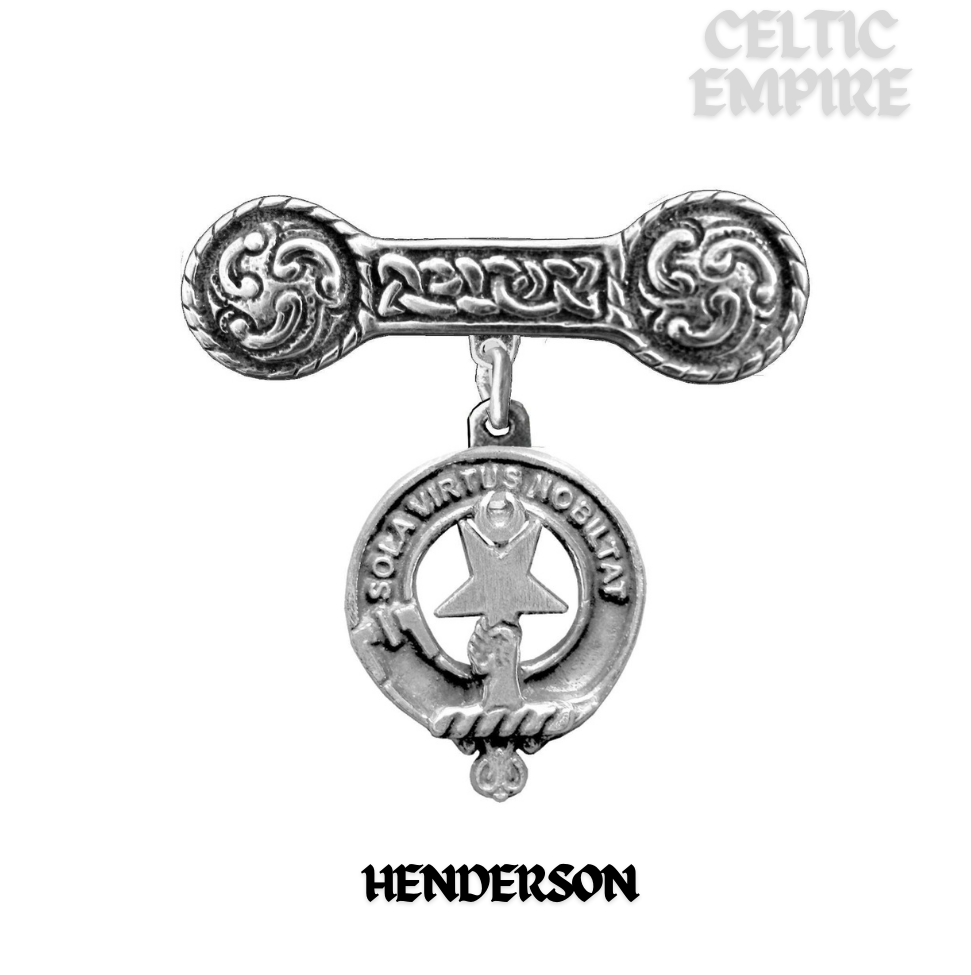 Henderson Family Clan Crest Iona Bar Brooch - Sterling Silver