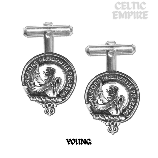 Young Family Clan Crest Scottish Cufflinks; Pewter, Sterling Silver and Karat Gold