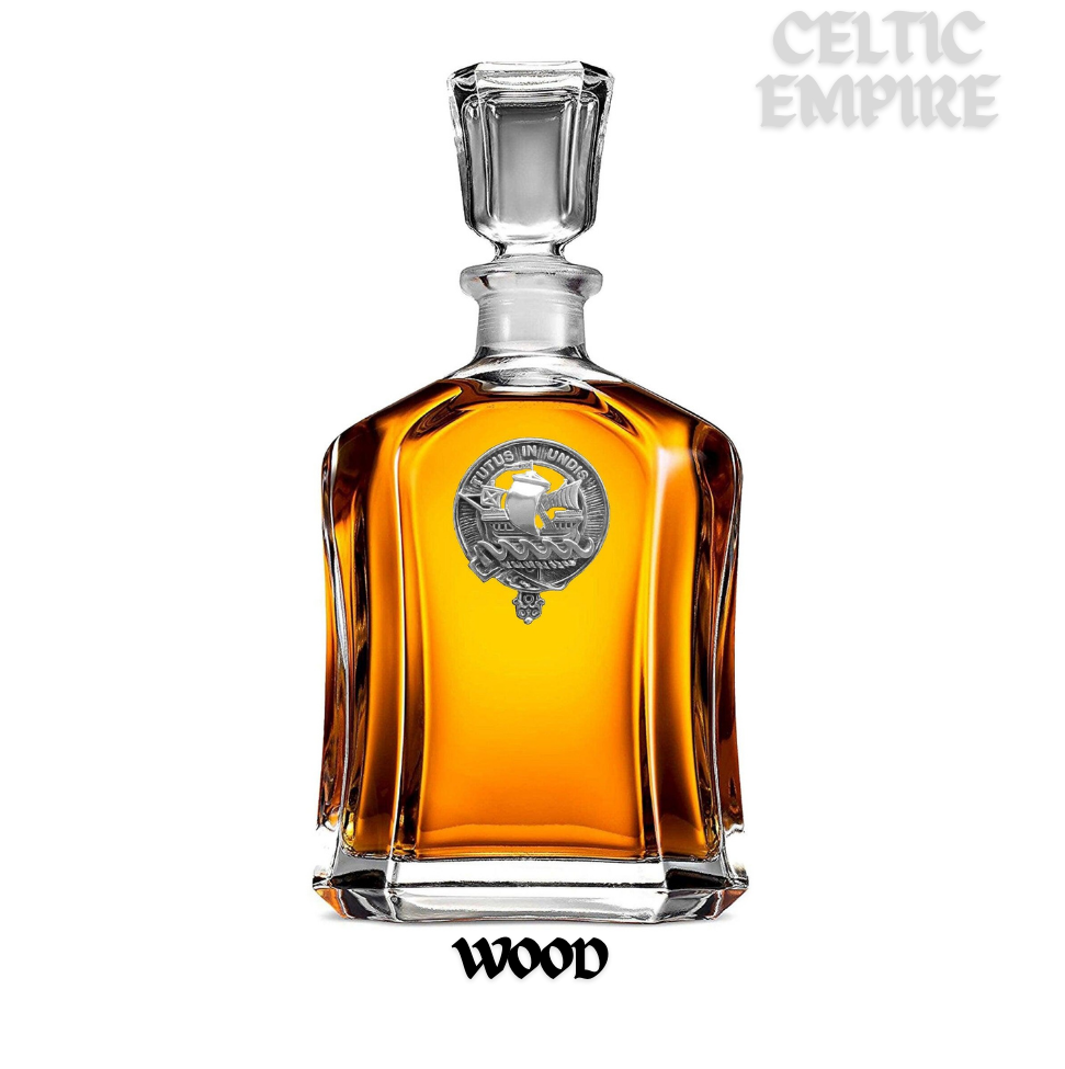 Wood Family Clan Crest Badge Whiskey Decanter