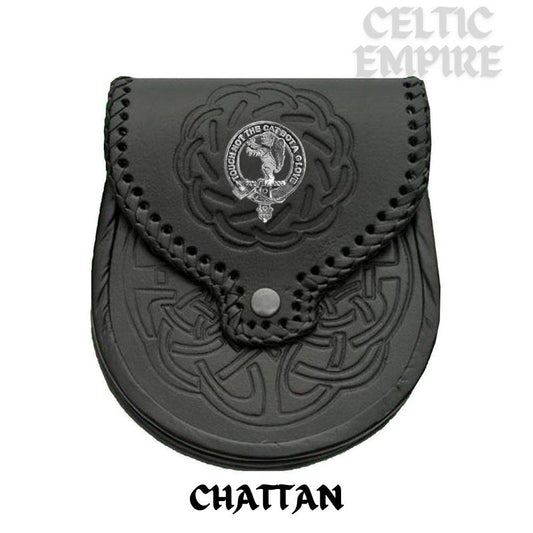 Chattan Scottish Family Clan Clan Badge Sporran, Leather