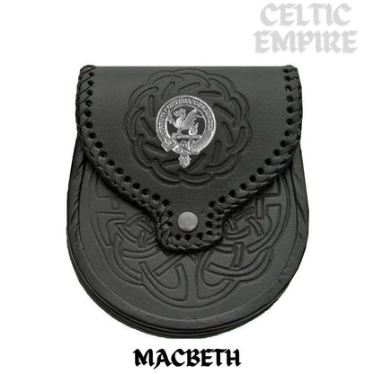 MacBeth Scottish Family Clan Badge Sporran, Leather