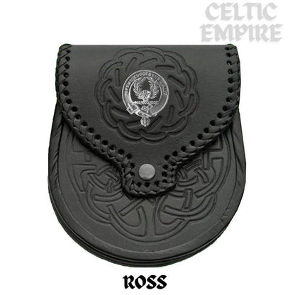Ross Scottish Family Clan Badge Sporran, Leather