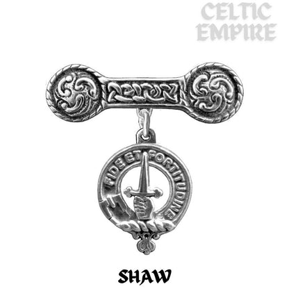 Shaw Family Clan Crest Iona Bar Brooch - Sterling Silver