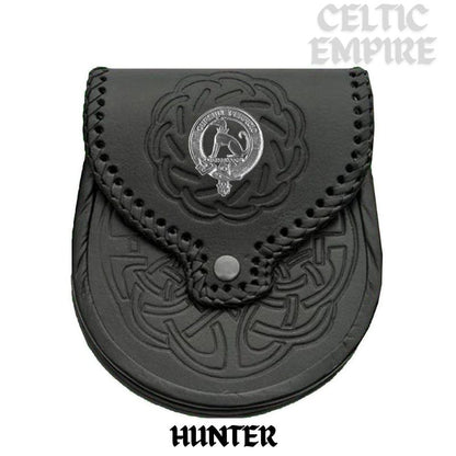 Hunter Scottish Family Clan Badge Sporran, Leather