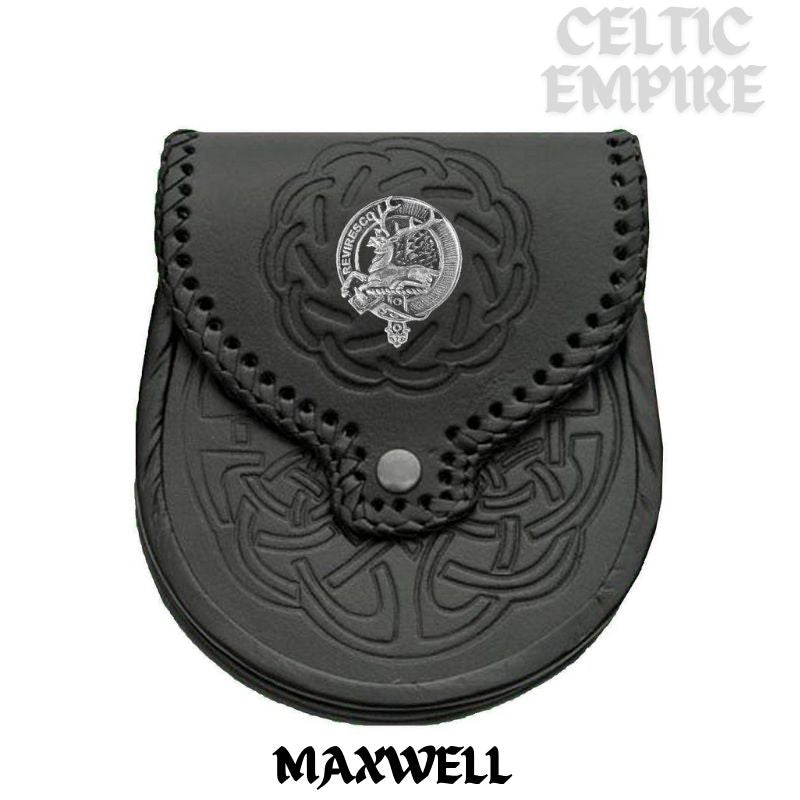 Maxwell Scottish Family Clan Badge Sporran, Leather