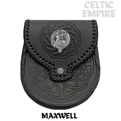 Maxwell Scottish Family Clan Badge Sporran, Leather