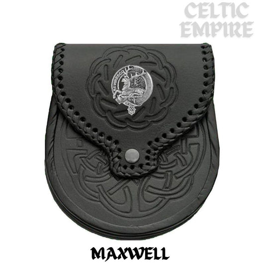 Maxwell Scottish Family Clan Badge Sporran, Leather