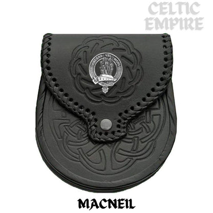 MacNeill Barra Scottish Family Clan Badge Sporran, Leather