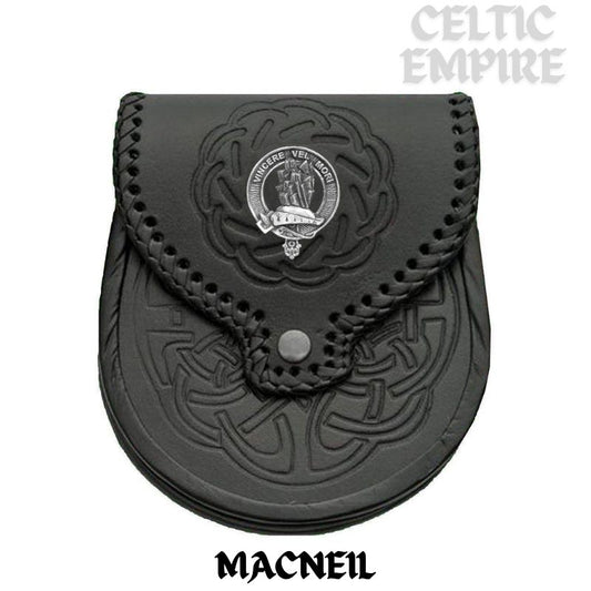 MacNeill Barra Scottish Family Clan Badge Sporran, Leather
