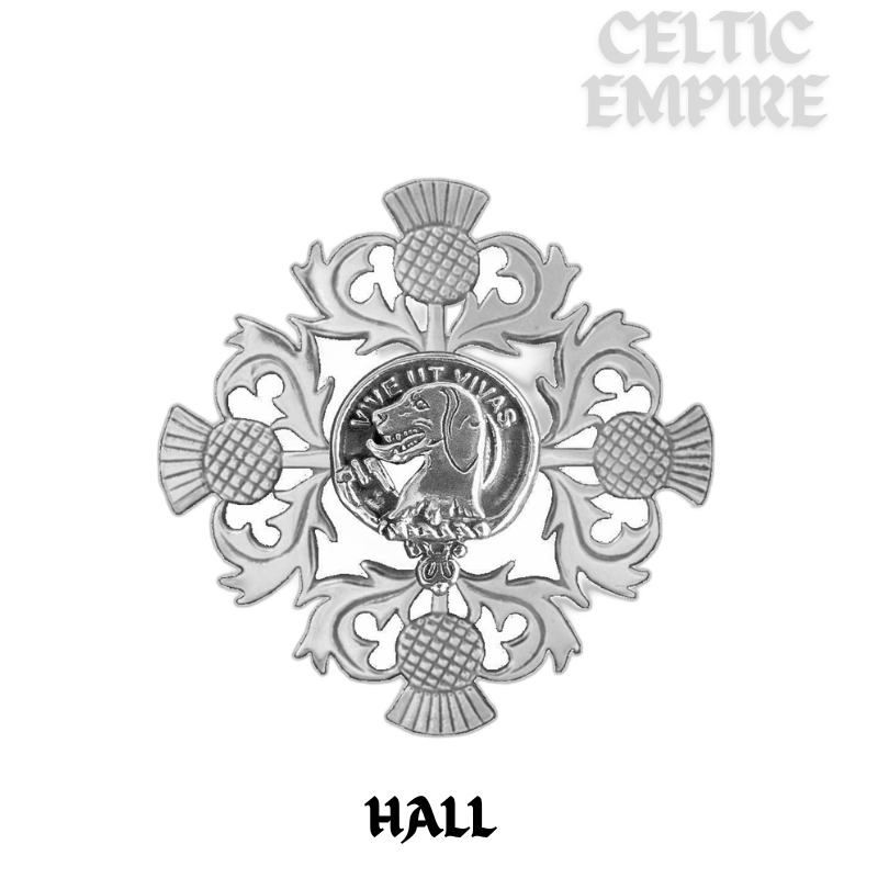 Hall Family Clan Crest Scottish Four Thistle Brooch