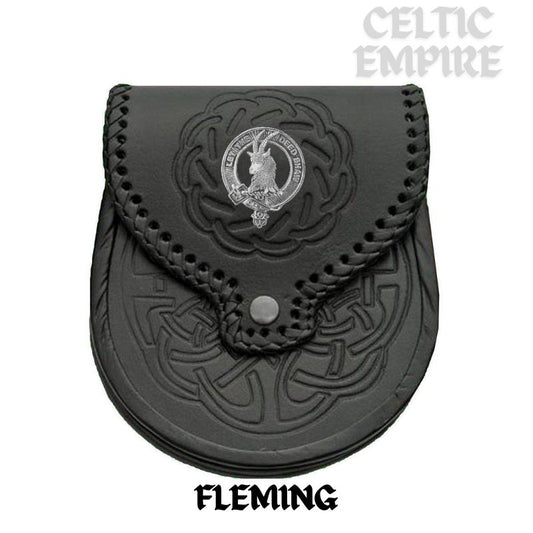 Fleming Scottish Family Clan Badge Sporran, Leather