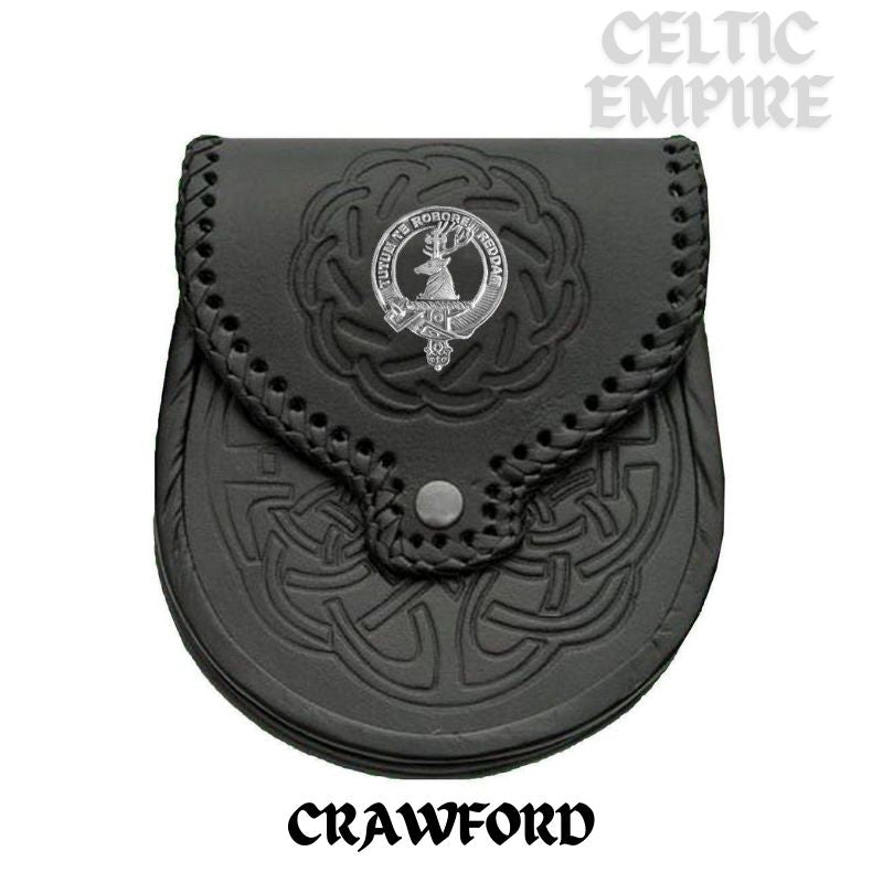 Crawford Scottish Family Clan Badge Sporran, Leather