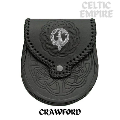 Crawford Scottish Family Clan Badge Sporran, Leather