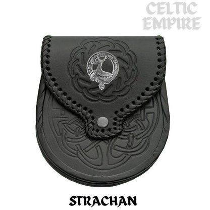 Strachan Scottish Family Clan Badge Sporran, Leather