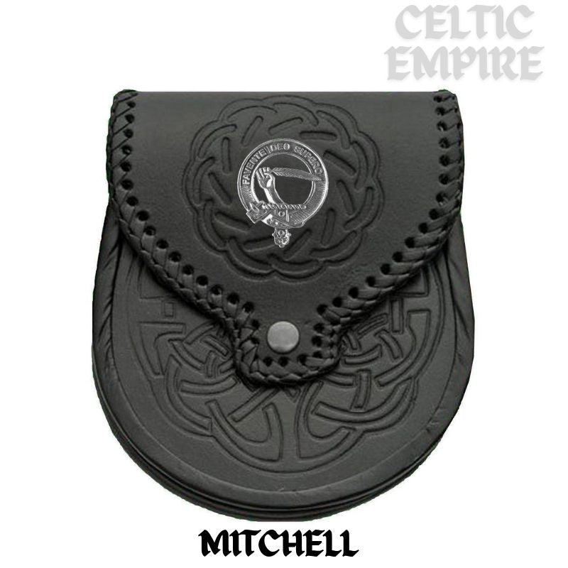 Mitchell Scottish Family Clan Badge Sporran, Leather