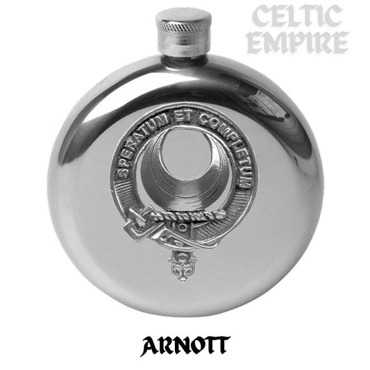 Arnott Round Family Clan Crest Scottish Badge Flask 5oz