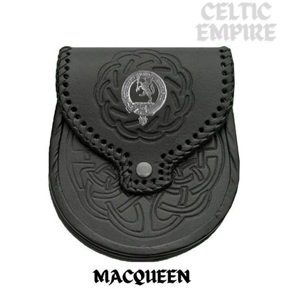 MacQueen Scottish Family Clan Badge Sporran, Leather