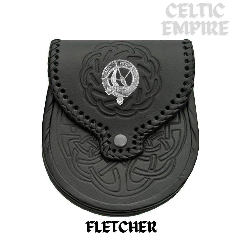 Fletcher Scottish Family Clan Badge Sporran, Leather