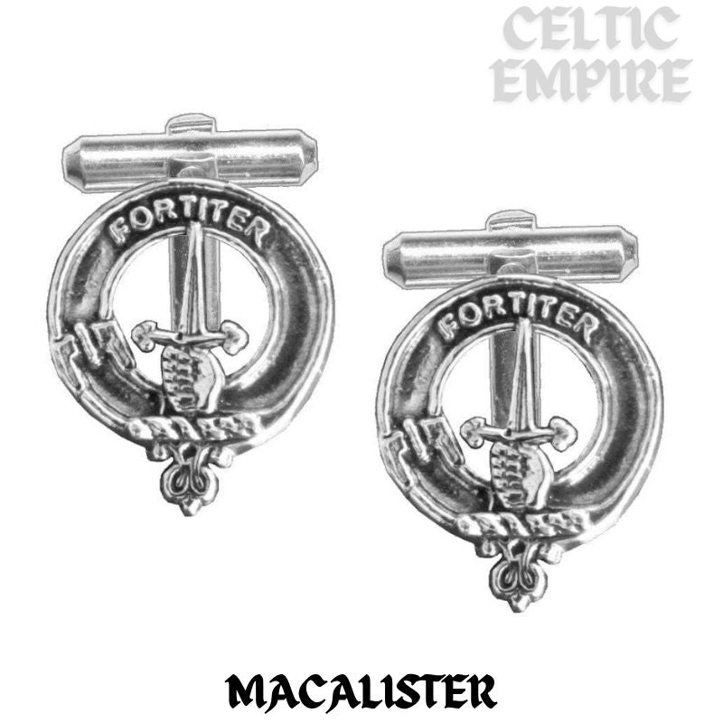 MacAlister Family Clan Crest Scottish Cufflinks; Pewter, Sterling Silver and Karat Gold